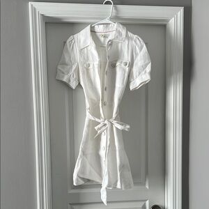 Boden White Button-Front Mini Dress with Tie Waist